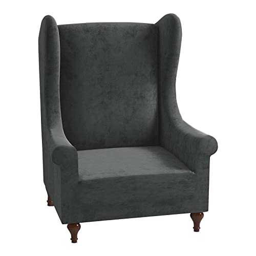 Konsilsa Sesselhusse,Wingback Sesselbezug Elastische Sessel aus Polyester-Spandex-Gewebe Ohrensessel Husse Schonbezüge Sofaschoner Ohrensessel Bezug Sofa Schutz (Color : Dunkelgrau) von Konsilsa