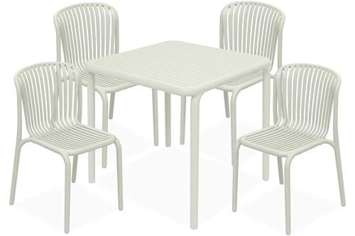 Garten-Essgruppe FICCARI Sitzgruppe, Gartenmöbel-Set, hergestellt in der EU, Modern (aus hochwertigem Kunststoff, 5-TLG., 4 Stühle, 1 Tisch) (beige) von Konsimo