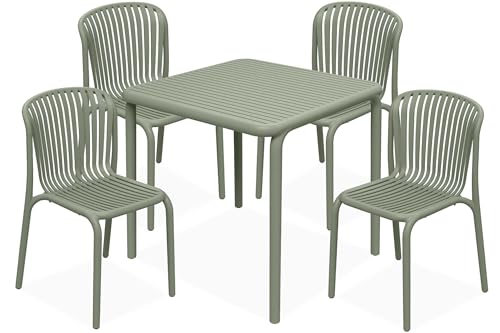 Garten-Essgruppe FICCARI Sitzgruppe, Gartenmöbel-Set, hergestellt in der EU, Modern (aus hochwertigem Kunststoff, 5-TLG., 4 Stühle, 1 Tisch) (olivgrün) von Konsimo