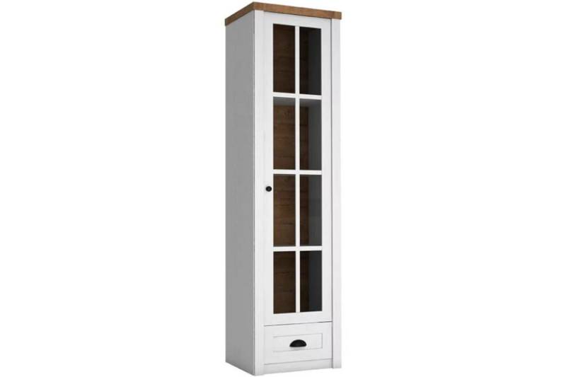 KONSIMO® Glasvitrine LEMAS Standvitrine, Provenzalische Stil, hergestellt in der EU mit Glastüren, mit Schublade, schmal und funktional von Konsimo