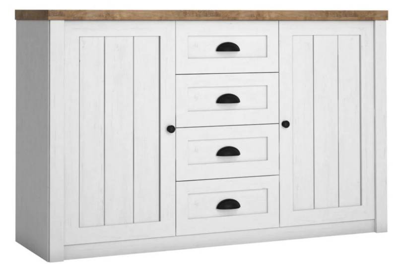 KONSIMO® Kombikommode LEMAS Kommode, Sideboard, hergestellt in der EU, mit Schubladen, Provenzalische Stil, mit dunklen Eichenelementen von Konsimo