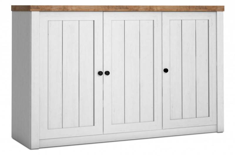 KONSIMO® Kommode LEMAS Türkommode, Sideboard, hergestellt in der EU, Provenzalische Stil, mit dunklen Eichenelementen, mit Türen von Konsimo