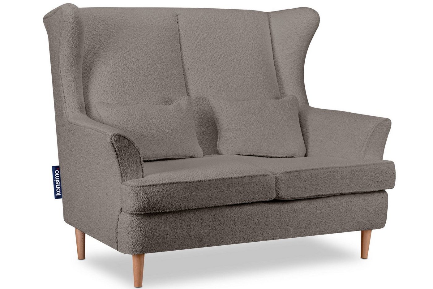 Konsimo 2-Sitzer STRALIS Sofa 2 Personen, hohe Füße, Bouclé-Stoff, mit zwei dekorativen Kissen inklusive von Konsimo