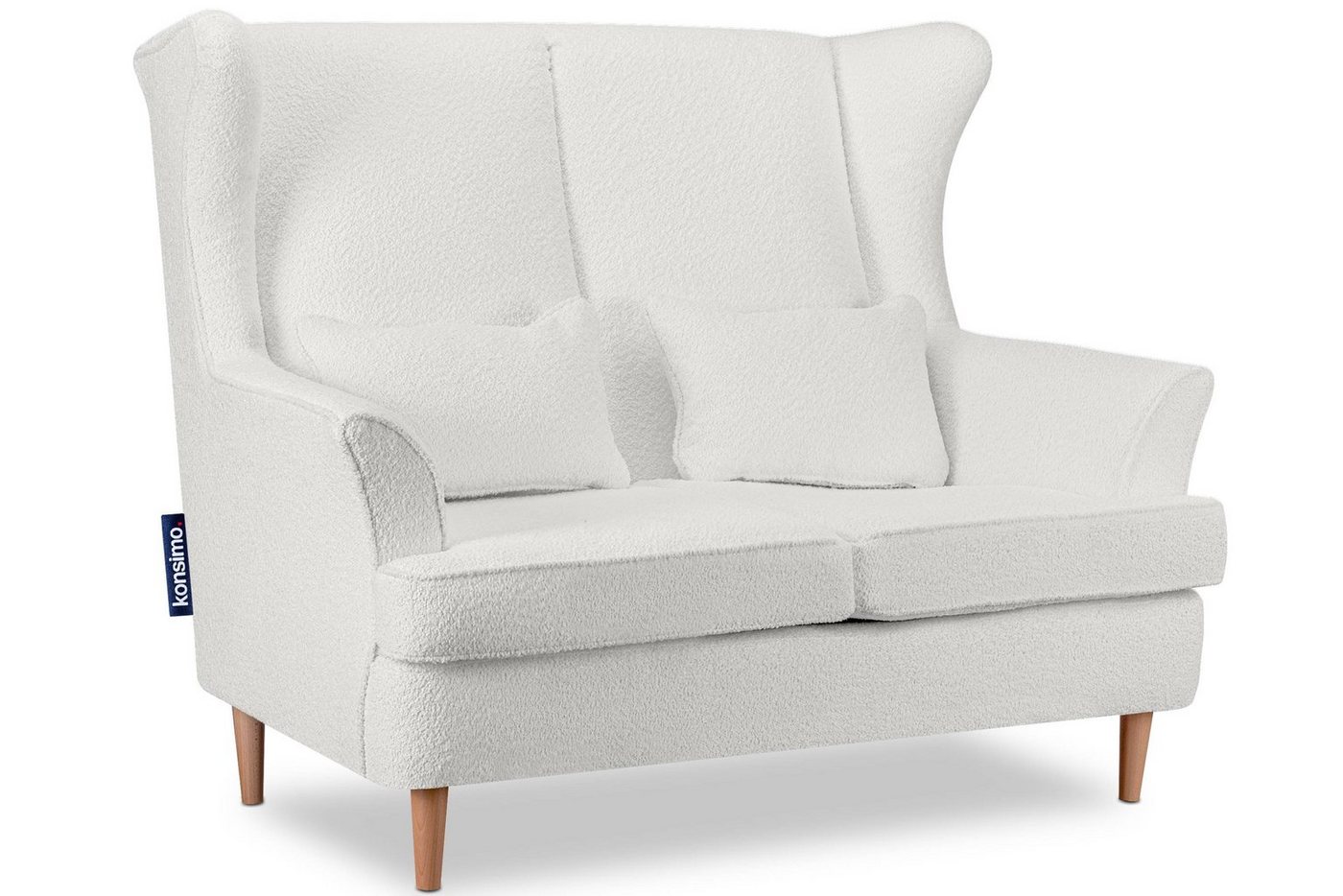 Konsimo 2-Sitzer STRALIS Sofa 2 Personen, hohe Füße, Bouclé-Stoff, mit zwei dekorativen Kissen inklusive von Konsimo