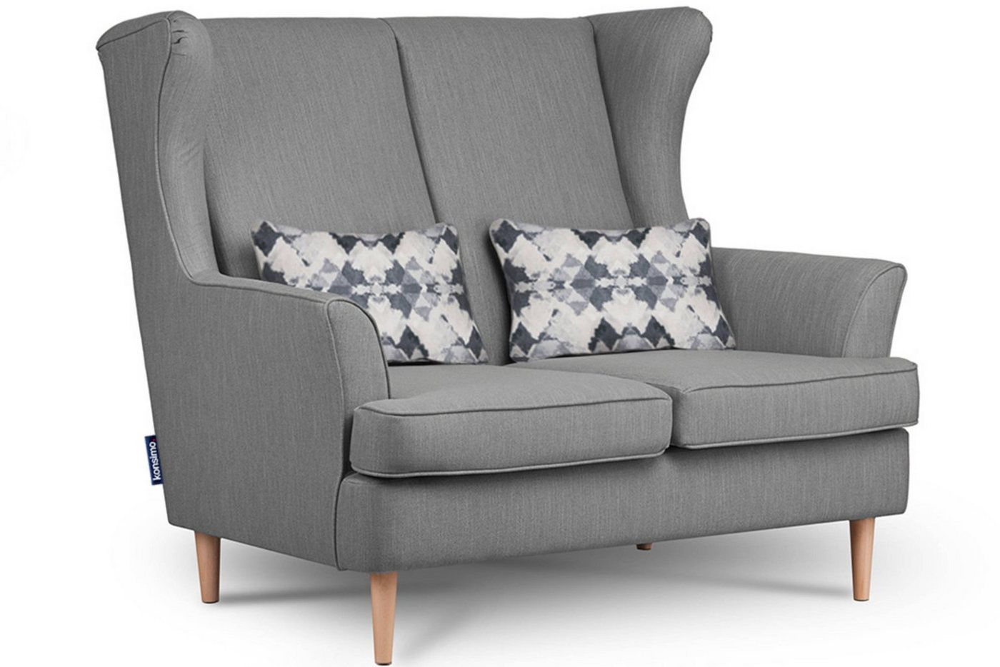 Konsimo 2-Sitzer STRALIS Sofa 2 Personen, zeitloses Design, hohe Füße, mit zwei dekorativen Kissen inklusive von Konsimo