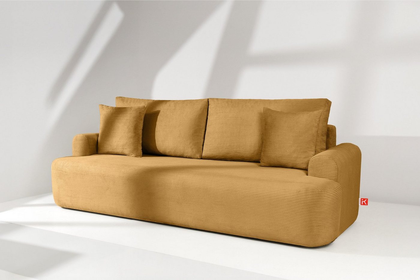 Konsimo 3-Sitzer Schlafsofa ELPHO 3-Personen, mit Schlaffunktion, hergestellt in der EU, Feine Cord-Stoff von Konsimo