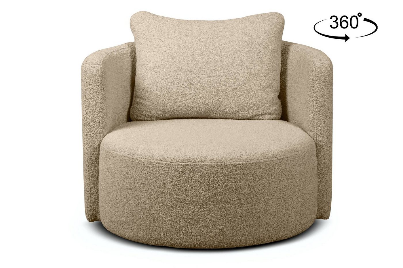 Konsimo Drehsessel Loungesessel RAGGI, Bouclé-Stoff, mit 360° Drehfunktion, inklusive dekorativem Kissen von Konsimo