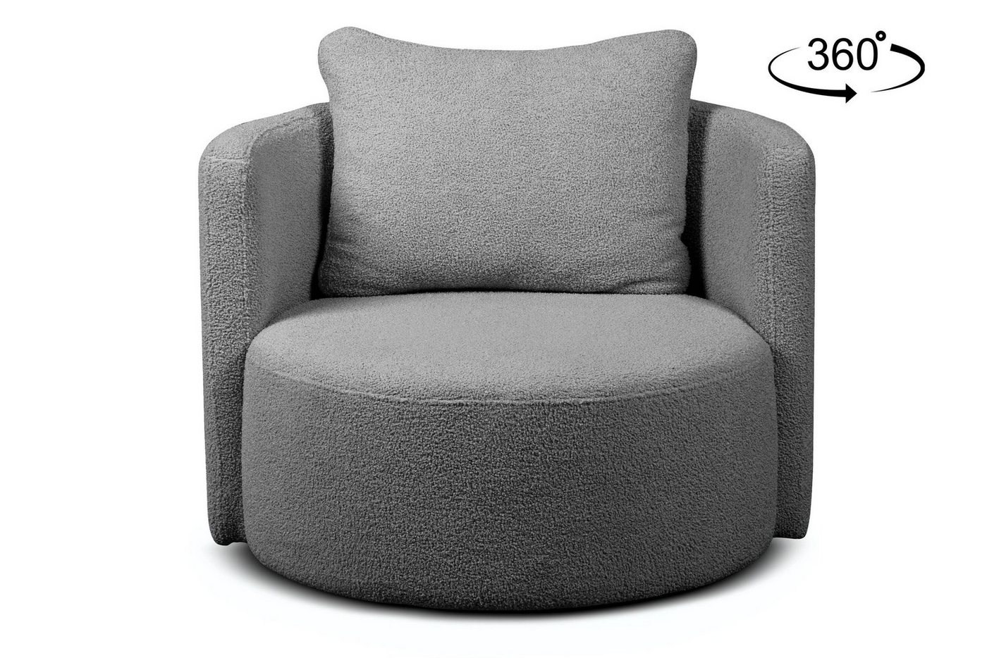 Konsimo Drehsessel Loungesessel RAGGI, Bouclé-Stoff, mit 360° Drehfunktion, inklusive dekorativem Kissen von Konsimo