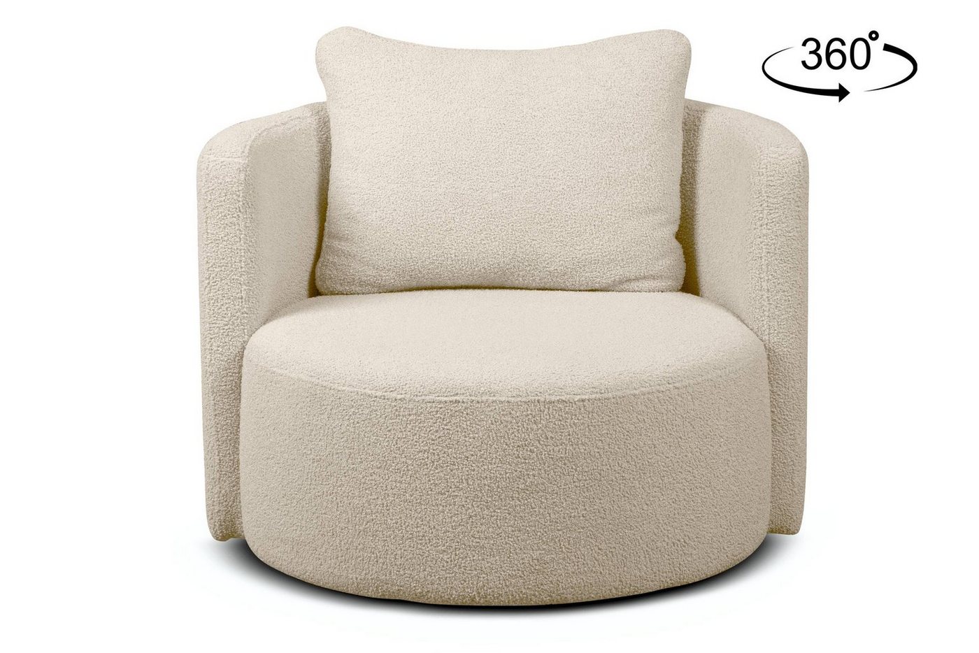 Konsimo Drehsessel Loungesessel RAGGI, Bouclé-Stoff, mit 360° Drehfunktion, inklusive dekorativem Kissen von Konsimo