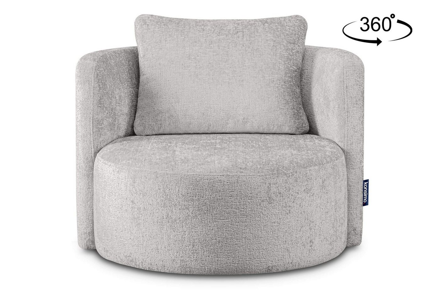 Konsimo Drehsessel Loungesessel RAGGI, mit 360° Drehfunktion, inklusive dekorativem Kissen, Chenille von Konsimo