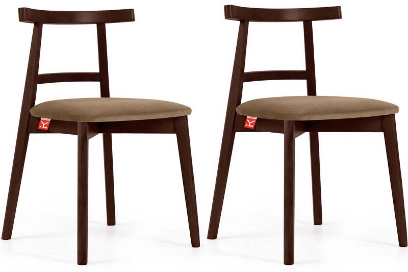 Konsimo Esszimmerstuhl Esstischstühle LILIO Holzstühle Polsterstühle 2 St, hergestellt in der EU, Buchenholzrahmen, Vintage, Mahagoni von Konsimo