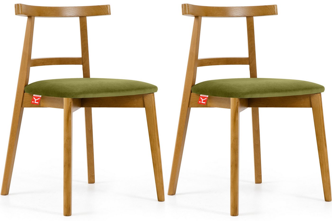 Konsimo Esszimmerstuhl Esstischstühle LILIO Holzstühle Polsterstühle 2 St, hergestellt in der EU, Vintage-Stil, Buchenholzrahmen, Farbe Eiche hell von Konsimo