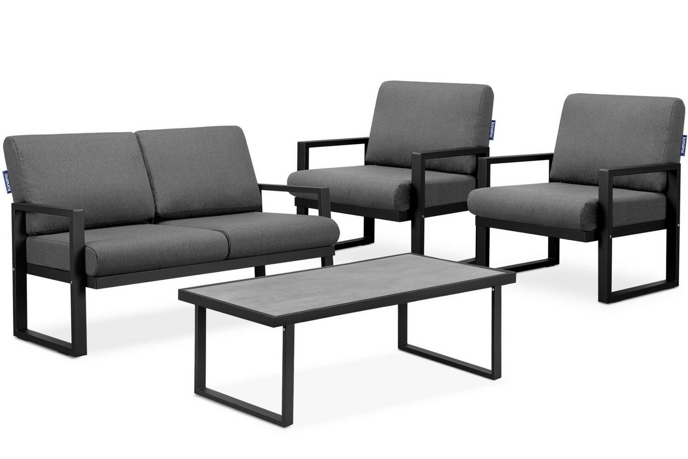 Konsimo Gartenlounge-Set FRENA Garten-Set hergestellt in der EU, (2x Sessel, 1x Tisch, Maße: 118x45x65 cm, 1x Sofa, 4-tlg), rostbeständig, Stahl/Schaumstoff/Gewebe, Modern, mit Auflage von Konsimo