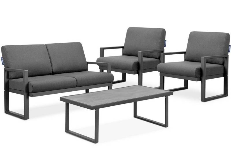 Konsimo Gartenlounge-Set FRENA Garten-Set hergestellt in der EU, (2x Sessel, 1x Tisch, Maße: 118x45x65 cm, 1x Sofa, 4-tlg), rostbeständig, Stahl/Schaumstoff/Gewebe, Modern, mit Auflage von Konsimo