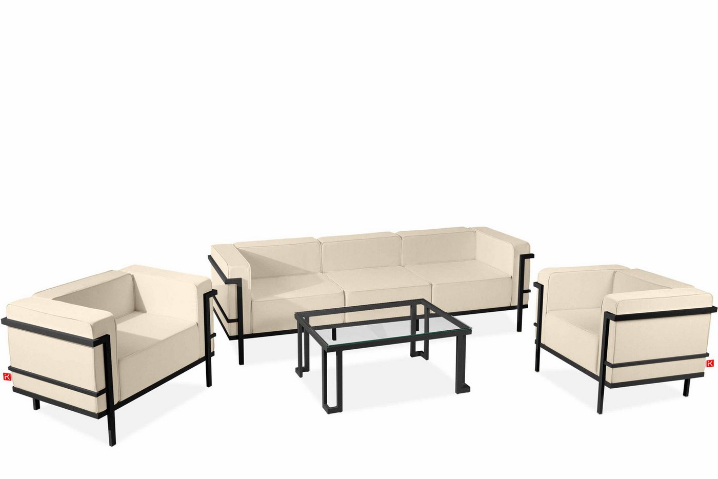 Konsimo Gartenlounge-Set TRIGLO Gartenmöbelset hergestellt in der EU, (1x Tisch, 2x Sessel, 1x Sofa 3-Sitzer, 4-tlg), Modern, handgefertigt, Stahlrahmen, mit Auflage von Konsimo