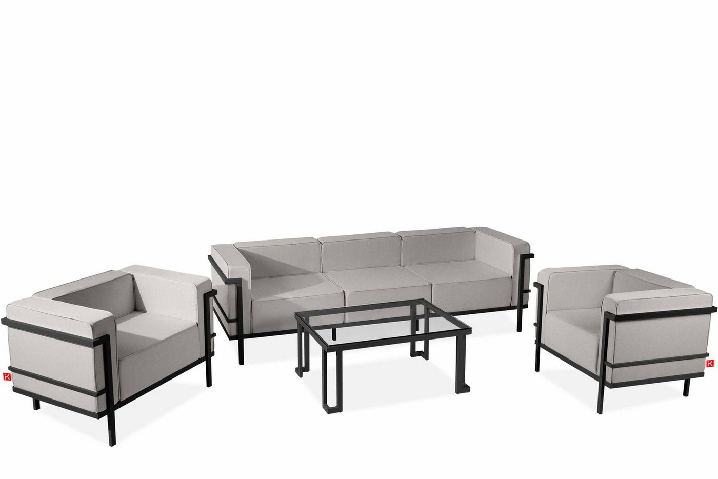 Konsimo Gartenlounge-Set TRIGLO Gartenmöbelset hergestellt in der EU, (1x Tisch, 2x Sessel, 1x Sofa 3-Sitzer, 4-tlg), Modern, handgefertigt, Stahlrahmen, mit Auflage von Konsimo