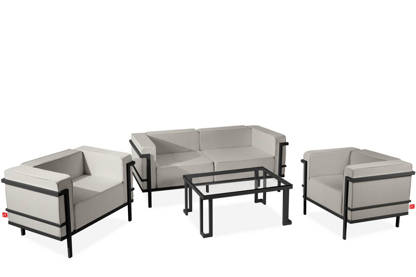 Konsimo Gartenlounge-Set TRIGLO Gartenmöbelset hergestellt in der EU, (4-tlg., 1x Tisch, 2x Sessel, 1x Sofa 2-Sitzer), Modern, handgefertigt, Stahlrahmen, mit Auflage von Konsimo