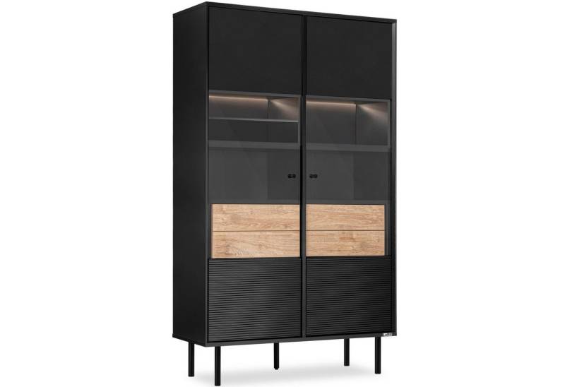 KONSIMO® Glasvitrine LOFTY Vitrinenschrank, Höhe 174 cm, ohne Beleuchtung geriffelte Front, mit Schubladen, Loft-Stil, hergestellt in der EU von KONSIMO®