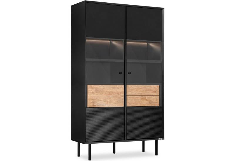 KONSIMO® Glasvitrine LOFTY Vitrinenschrank, Höhe 174 cm, ohne Beleuchtung geriffelte Front, mit Schubladen, Loft-Stil, hergestellt in der EU von KONSIMO®