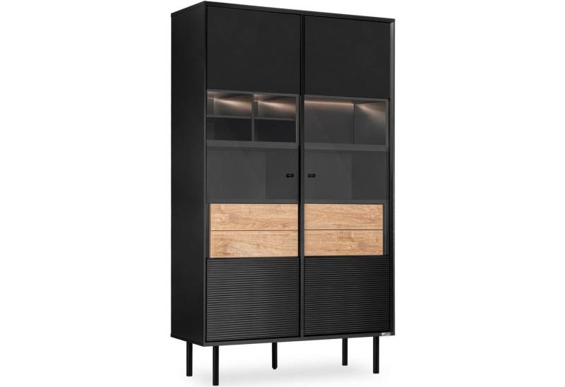 KONSIMO® Glasvitrine LOFTY Vitrinenschrank, Höhe 174 cm, ohne Beleuchtung geriffelte Front, mit Schubladen, Loft-Stil, hergestellt in der EU von KONSIMO®
