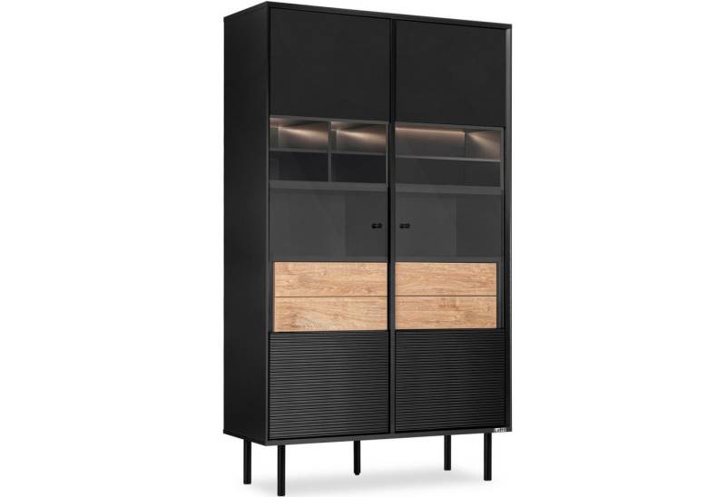 KONSIMO® Glasvitrine LOFTY Vitrinenschrank, Höhe 174 cm, ohne Beleuchtung geriffelte Front, mit Schubladen, Loft-Stil, hergestellt in der EU von KONSIMO®