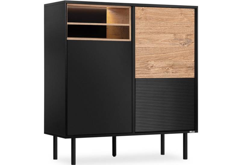 KONSIMO® Hochkommode LOFTY Sideboard, Türkommode, ohne Beleuchtung, Loft-Stil, Holz, geriffelte Front, 3 Türen, hergestellt in der EU von KONSIMO®