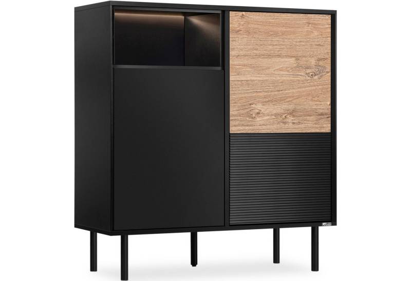 KONSIMO® Hochkommode LOFTY Sideboard, Türkommode, ohne Beleuchtung, Loft-Stil, Holz, geriffelte Front, 3 Türen, hergestellt in der EU von KONSIMO®