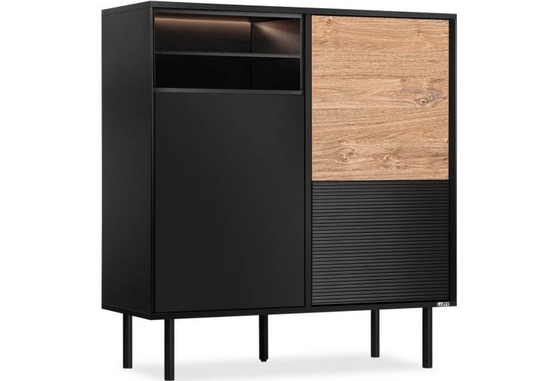 KONSIMO® Hochkommode LOFTY Sideboard, Türkommode, ohne Beleuchtung, Loft-Stil, Holz, geriffelte Front, 3 Türen, hergestellt in der EU von KONSIMO®