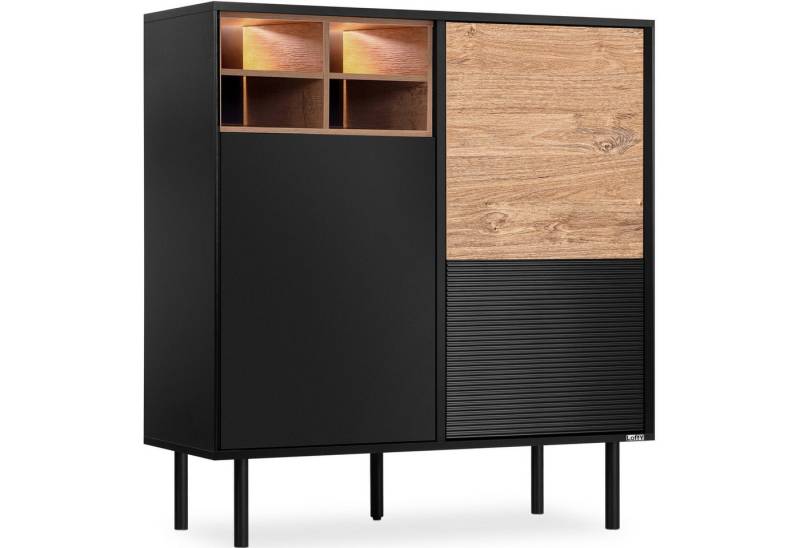 KONSIMO® Hochkommode LOFTY Sideboard, Türkommode, ohne Beleuchtung, Loft-Stil, Holz, geriffelte Front, 3 Türen, hergestellt in der EU von KONSIMO®
