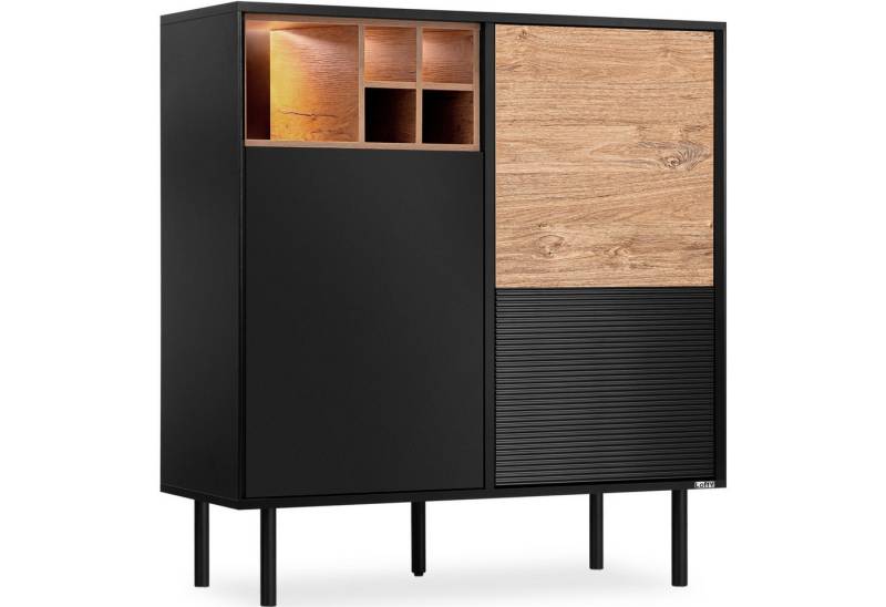 KONSIMO® Hochkommode LOFTY Sideboard, Türkommode, ohne Beleuchtung, Loft-Stil, Holz, geriffelte Front, 3 Türen, hergestellt in der EU von KONSIMO®