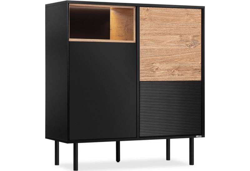 KONSIMO® Hochkommode LOFTY Sideboard, Türkommode, ohne Beleuchtung, Loft-Stil, Holz, geriffelte Front, 3 Türen, hergestellt in der EU von KONSIMO®