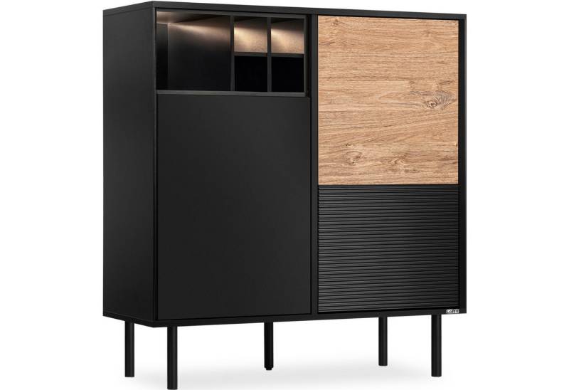KONSIMO® Hochkommode LOFTY Sideboard, Türkommode, ohne Beleuchtung, Loft-Stil, Holz, geriffelte Front, 3 Türen, hergestellt in der EU von KONSIMO®