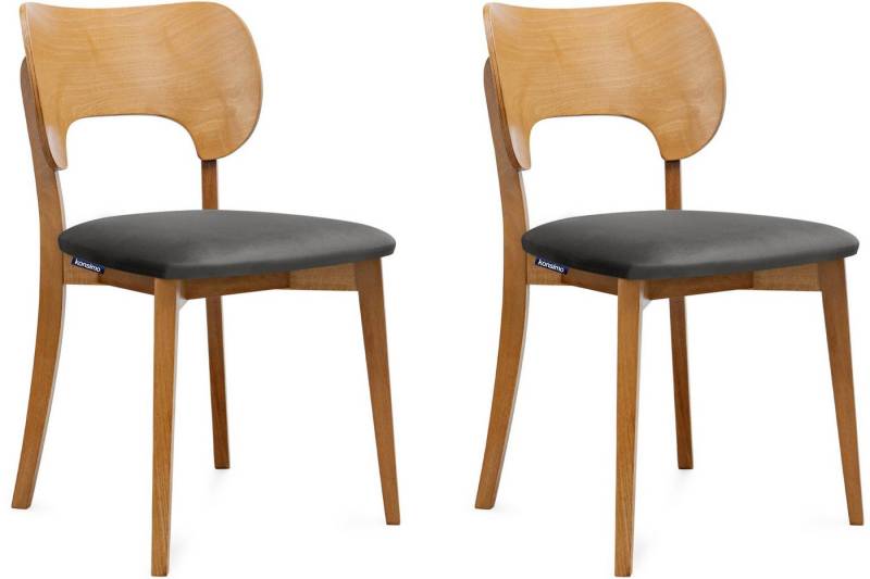 KONSIMO® Holzstuhl LYCO Küchenstühl Esstischstühl Wohnzimmerstühl Esszimmer Stühl Eiche (Esszimmerstühl, 2 St), Velours-Sitz, Gestell aus Massivholz von KONSIMO®