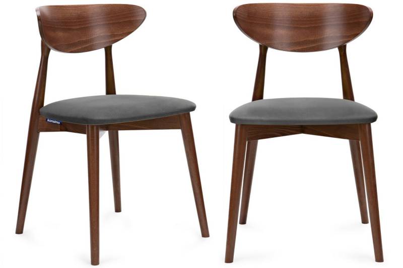 KONSIMO® Holzstuhl RABI Küchenstuhl Esstischstuhl Esszimmerstuhl Walnuss (2 St), Gestell aus Buche Massivholz, Strapazierfähiger Veloursitz von KONSIMO®