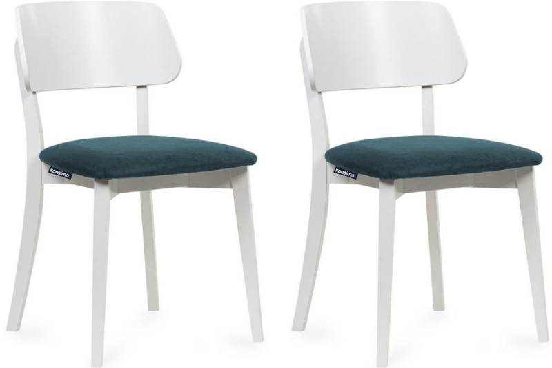 KONSIMO® Holzstuhl VINIS Esszimmer Stühl Küchenstühl Wohnzimmerstühl Polsterstühl weiß (Esszimmerstühl, 2 St), Gestell aus Massivholz, Velour-Sitz von KONSIMO®