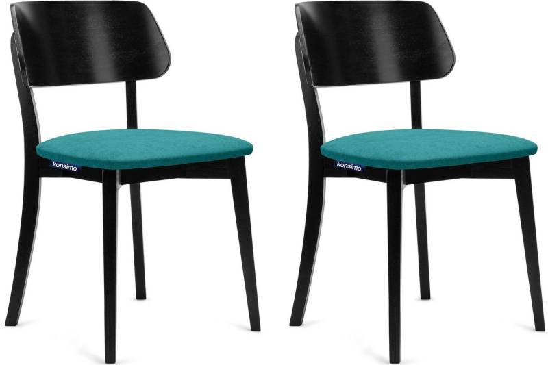 KONSIMO® Holzstuhl VINIS Esszimmer Stuhl Küchenstuhl Wohnzimmerstuhl Polsterstuhl Schwarz (Esszimmerstühl, 2 St), Gestell aus Massivholz, Veloursitz von KONSIMO®