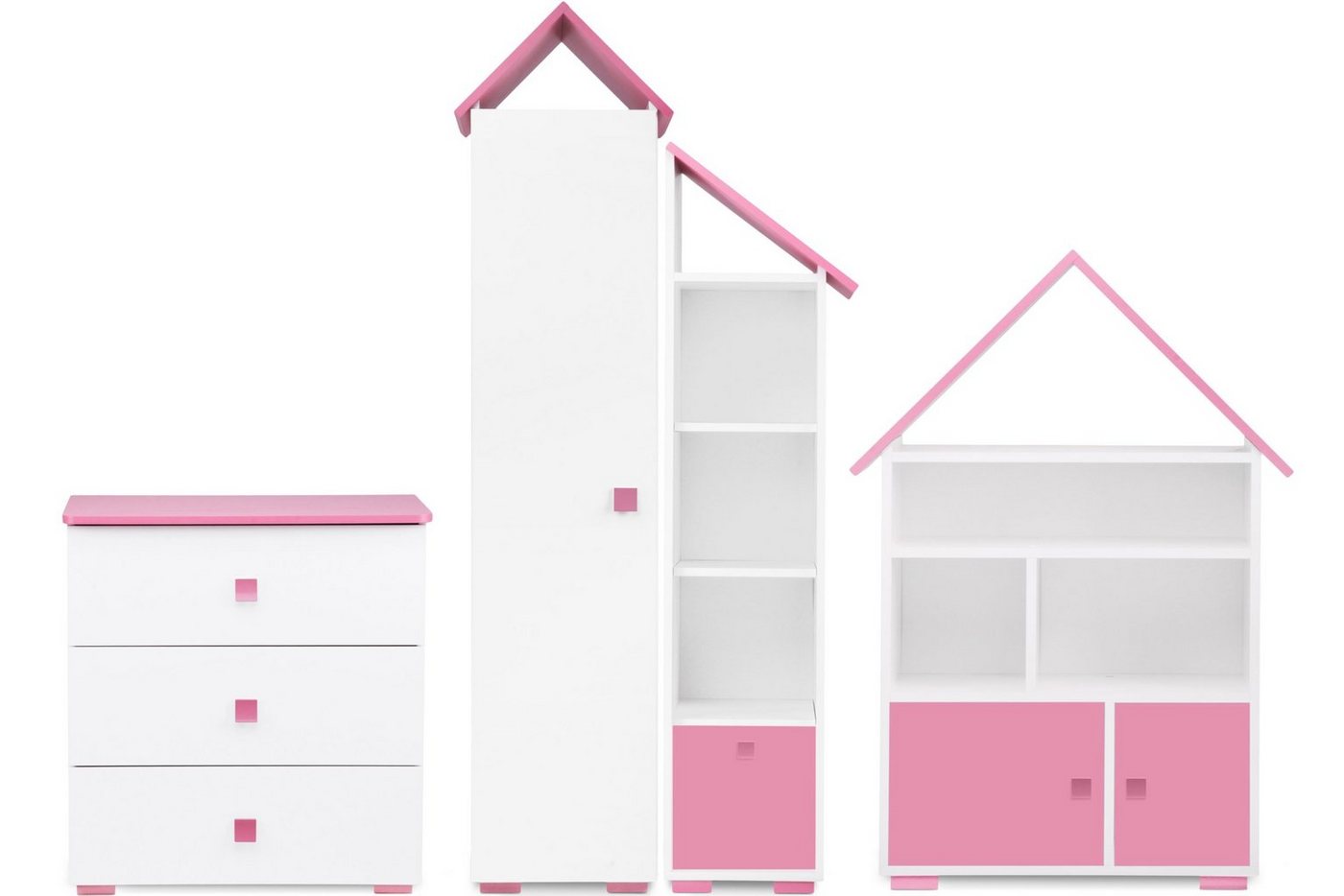 Konsimo Jugendzimmer-Set Jugendmöbel-Set, 4 Elemente PABIS, Möbel für Kinderzimmer, in Pastellfarben, Hausform von Konsimo