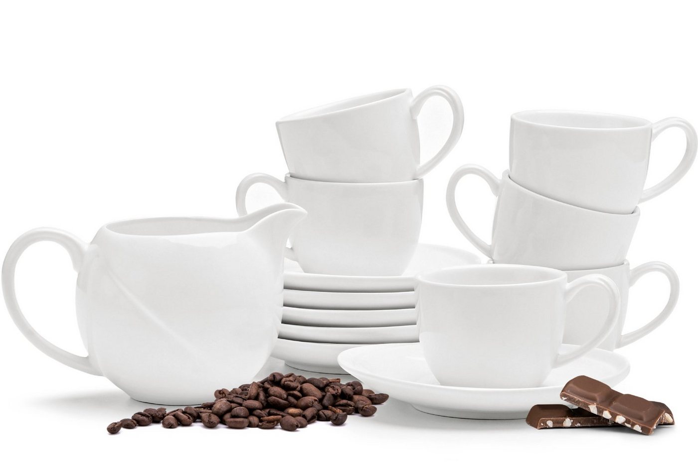 Konsimo Kaffeeservice RESEDA Espressotasse Untertasse Milchkännchen (13-tlg), 6 Personen, Porzellan, Spulmachinen- und Mikrowellengeeignet von Konsimo
