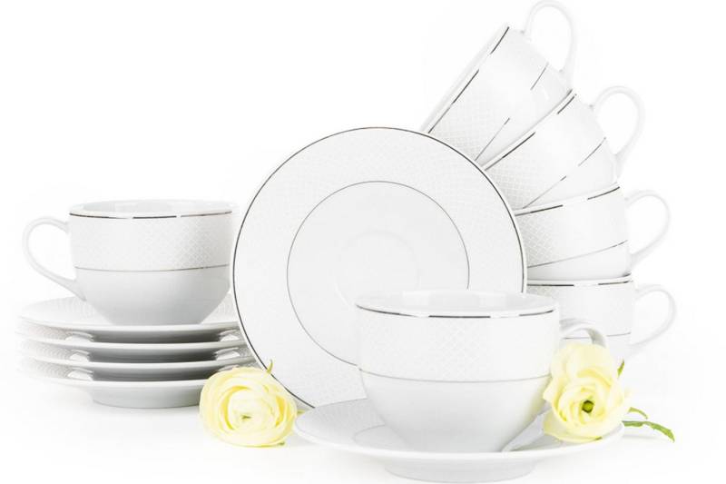 KONSIMO® Kaffeeservice AMELIA Tasse & Untertasse (12-tlg), 6 Personen, Porzellan, Klassisch-Stil von KONSIMO®