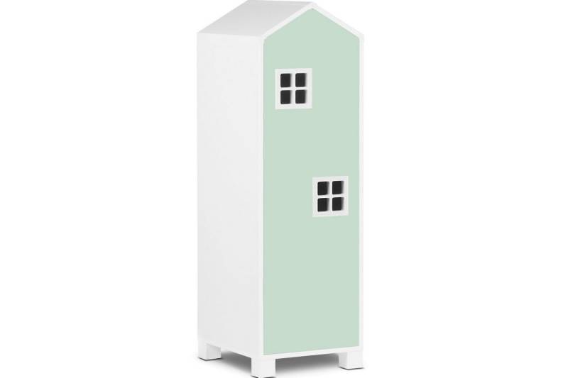 Konsimo Kinderkleiderschrank MIRUM Spielzeugschrank Drehtürenschrank Hausform Schrank 3 Einlegeböden, mit Türen, Fenster mit Grifffunktion von Konsimo