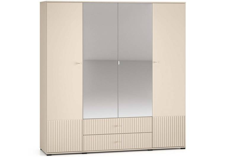 KONSIMO® Kleiderschrank DROMA Drehtürenschrank mit Spiegel, hergestellt in der EU, mit Schubladen, Loft und Elegant, Goldgriffe, mit Spiegel von KONSIMO®