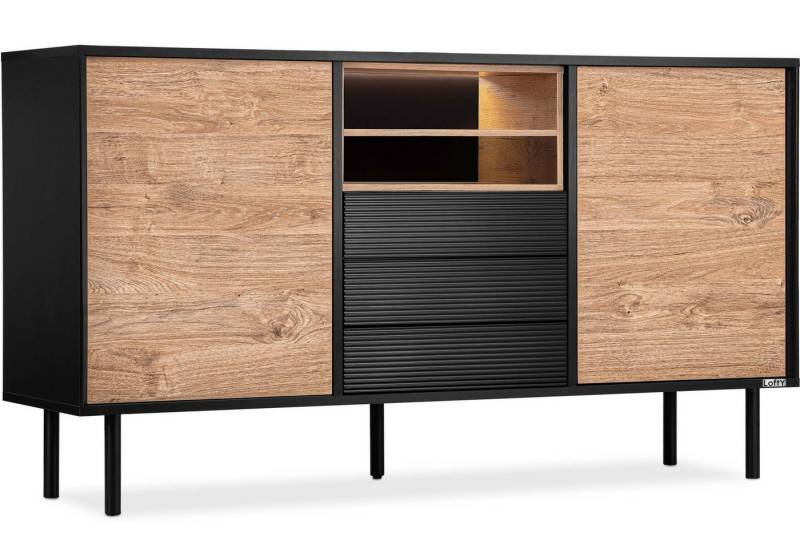 Konsimo Kombikommode LOFTY Sideboard Türkommode mit Schubladen industrial Style, Breite 151 cm, geriffelte Front, Holz, mit Schubladen von Konsimo