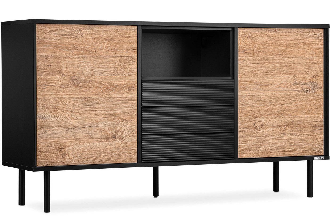 Konsimo Kombikommode LOFTY Sideboard Türkommode mit Schubladen industrial Style, Breite 151 cm, geriffelte Front, Holz, mit Schubladen von Konsimo