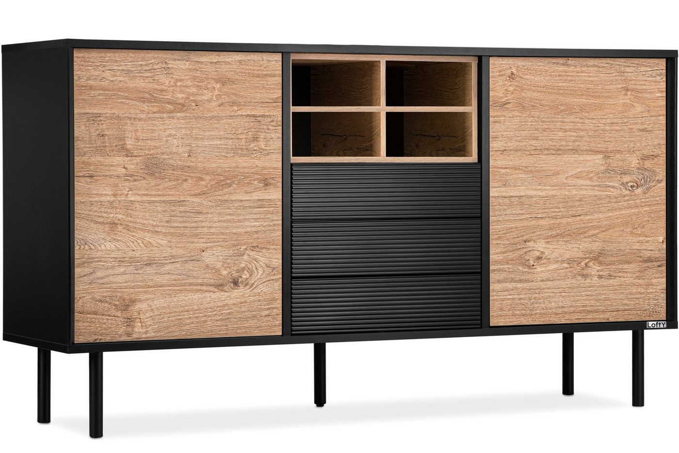 Konsimo Kombikommode LOFTY Sideboard Türkommode mit Schubladen industrial Style, Breite 151 cm, geriffelte Front, Holz, mit Schubladen von Konsimo