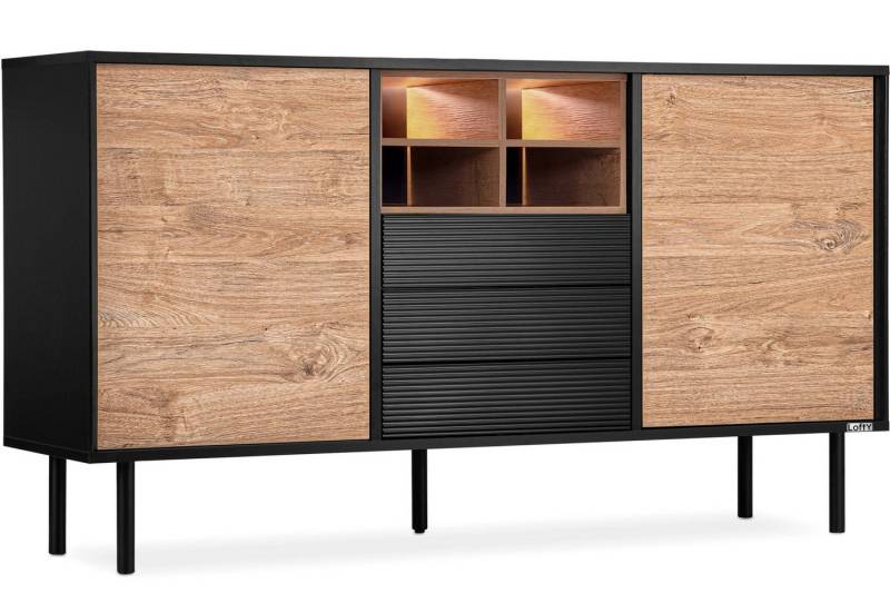 KONSIMO® Kombikommode LOFTY Sideboard, Türkommode, mit Schubladen, ohne Beleuchtung, Breite 151 cm, geriffelte Front, mit Schubladen, hergestellt in der EU von KONSIMO®