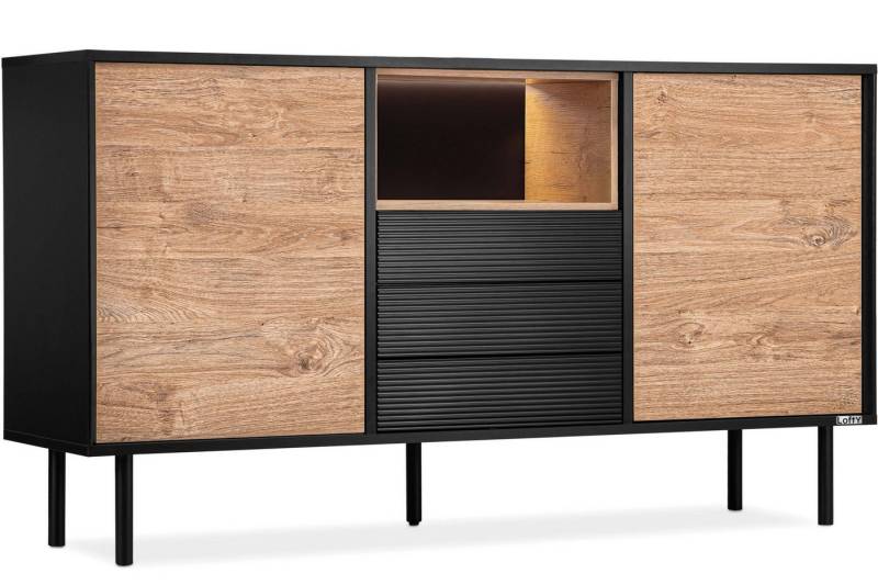 KONSIMO® Kombikommode LOFTY Sideboard, Türkommode, mit Schubladen, ohne Beleuchtung, Breite 151 cm, geriffelte Front, mit Schubladen, hergestellt in der EU von KONSIMO®