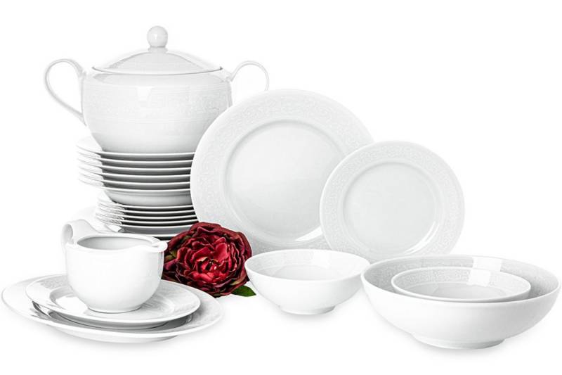 KONSIMO® Kombiservice AMELIA Tafelservice Terrine Sauciere Servierplatte (25-tlg), 6 Personen, Porzellan, rund, Spülmaschinengeeignet von KONSIMO®