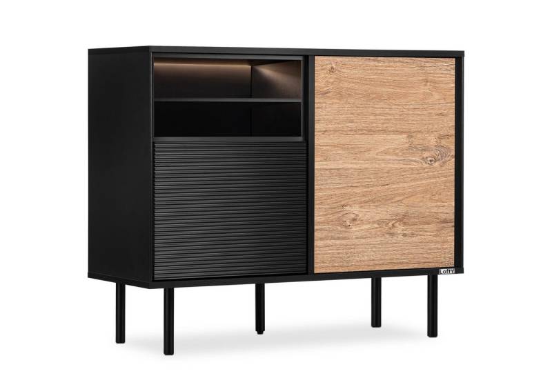 KONSIMO® Kommode LOFTY Türkommode, Sideboard, Loft-Stil, ohne Beleuchtung, Breite 102 cm, Holz, geriffelte Front, hergestellt in der EU von KONSIMO®