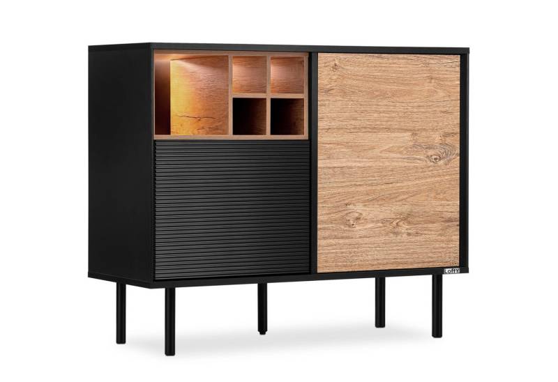 KONSIMO® Kommode LOFTY Türkommode, Sideboard, Loft-Stil, ohne Beleuchtung, Breite 102 cm, Holz, geriffelte Front, hergestellt in der EU von KONSIMO®