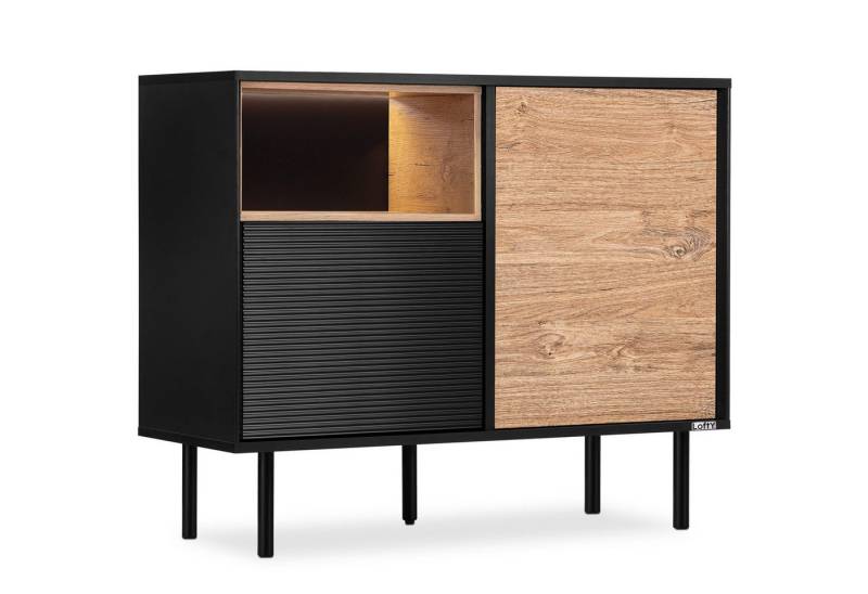 KONSIMO® Kommode LOFTY Türkommode, Sideboard, Loft-Stil, ohne Beleuchtung, Breite 102 cm, Holz, geriffelte Front, hergestellt in der EU von KONSIMO®